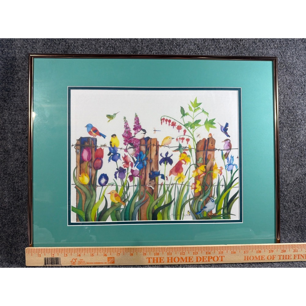 Sherry Tolman Signed Bird Garden Art Print Matted Framed 20x16 Nature Watercolor - Picture 5 of 7